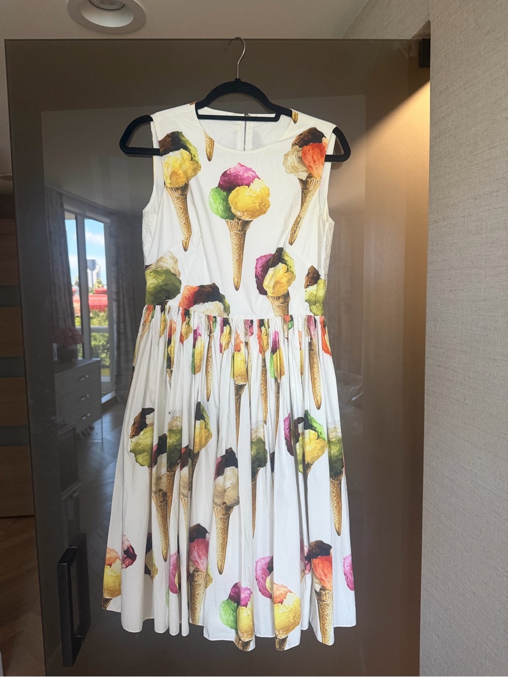 Dolce & Gabbana White Sleeveless Ice Cream Print Dress